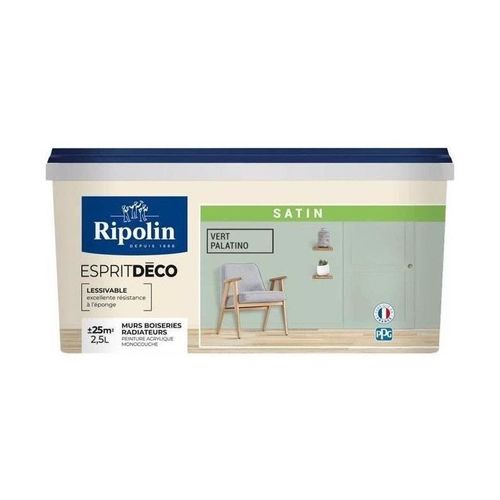 Ripolin Peinture Couleur Satin Ultra Couvrante Pour Cuisine, Chambre, Salon, Salle, Entrée, Couloir - Vert Palatino