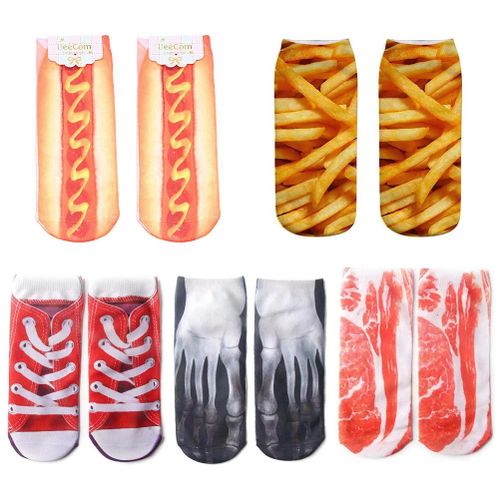 Lot De 5 Paires De Chaussettes Basses Pour Femme, Imprimees En 3d, Amusantes Et Originales, Ideales Pour La Course A Pied, Le Printemps Et L'ete