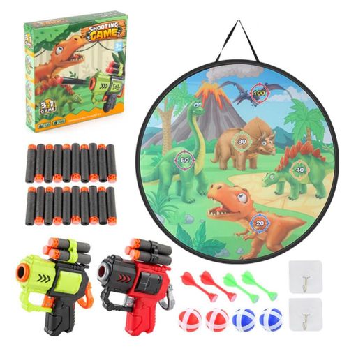 Jeu de flechettes 3 en 1 pour enfants, jeu de tir securise en forme de dinosaure, jeu de fete d'interieur et d'exterieur pour garcons et filles
