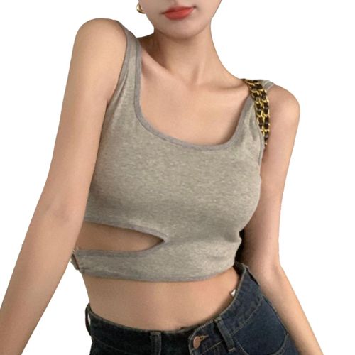 Debardeur De Sport Col En U, Coupe Slim, Taille Ajouree, Sans Manches, Court, Pour Femme, Fitness, Course A Pied, Gris