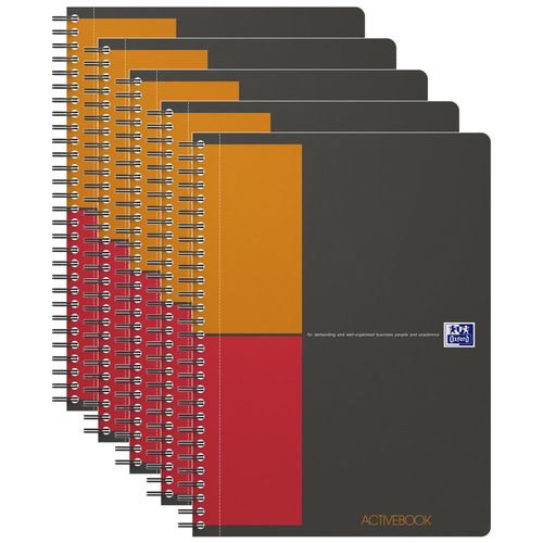 Oxford Lot De 5 Cahiers "Activebook" B5 Quadrillé 80 Feuilles 90g