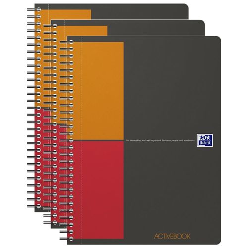 Oxford Lot De 3 Cahiers "Activebook" B5 Quadrillé 80 Feuilles 90g