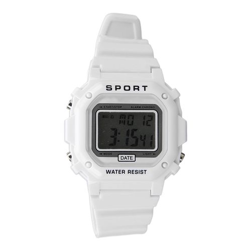 Montre De Sport Numerique Carree Etanche Avec Alarme Et Veilleuse, Systeme 12/24 Heures, Pour Etudiants, Blanche
