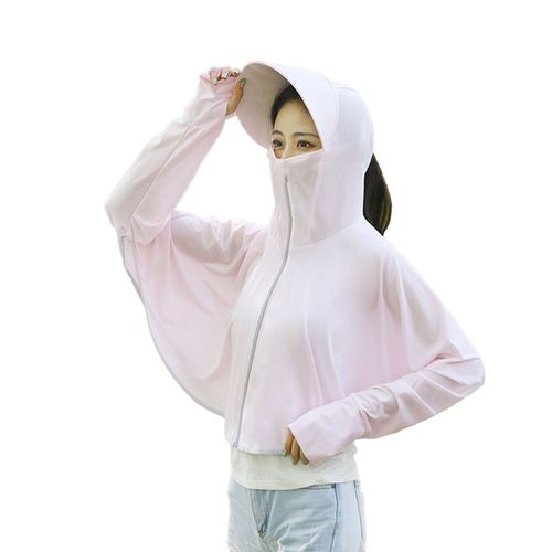 Vetements De Protection Solaire Pour Femmes, Veste A Capuche Zippee En Soie Glacee, Chale A Manches Longues, Taille L, Adultes 40-70 Kg, Rose Clair