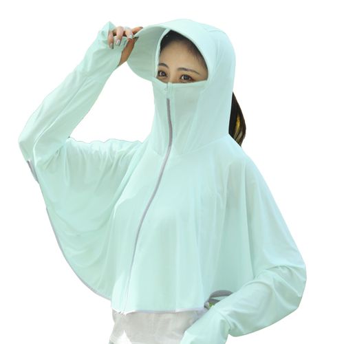 Vetements De Protection Solaire Pour Femmes, Veste A Capuche Zippee En Soie Glacee, Chale A Manches Longues, Taille L, Adultes 40-70 Kg, Vert Clair