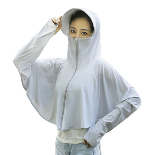 Vetements De Protection Solaire Pour Femmes, Veste A Capuche Zippee En Soie Glacee, Chale A Manches Longues, Taille L, Adultes 40-70 Kg, Gris Clair