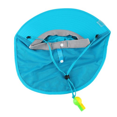 Chapeau De Protection Solaire D'ete Pour Enfants, Chale, Imprime Dessin Anime, Avec Sifflet, Bleu Lac