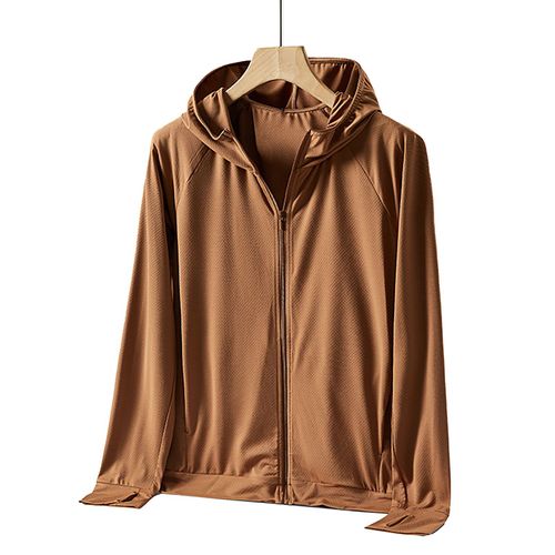 Veste A Capuche Legere A Manches Longues Et Fermeture Eclair Pour Homme, Protection Solaire Upf 50+, Ideale Pour La Peche, La Randonnee Et L'exterieur, Marron, Taille L