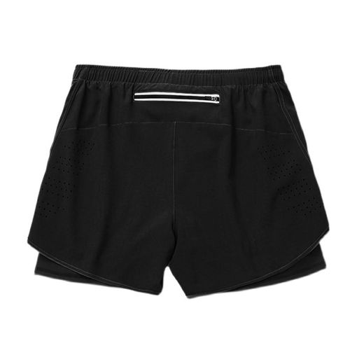 Short De Sport Pour Homme, Faux Short De Course A Double Couche Avec Poche Zippee, Sechage Rapide, Noir, Taille L