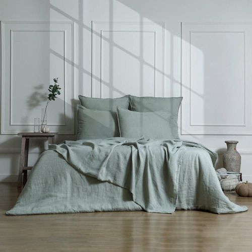 Drap Housse Lin Lavé Céladon 140x200x30