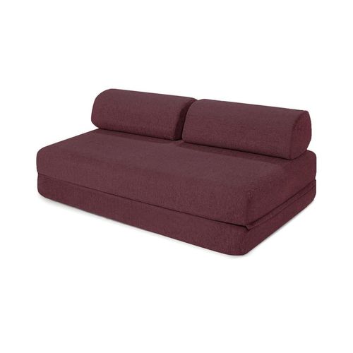Canapé Droit Convertible Et Modulable 3 Places En Tissu Lisse Rouge