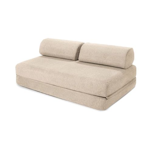 Canapé Droit Convertible Et Modulable 3 Places En Tissu Lisse Beige