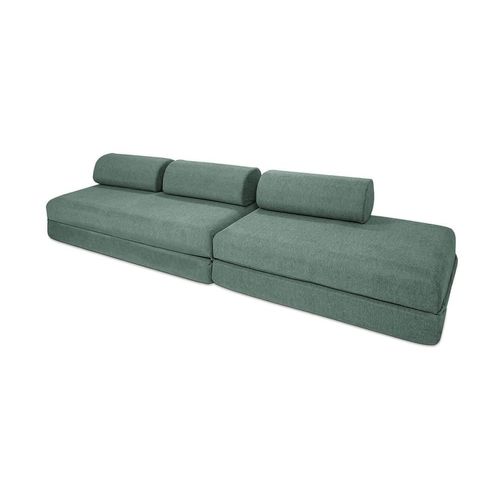 Canapé Convertible Et Modulable 5 Places En Tissu Bleu Vert