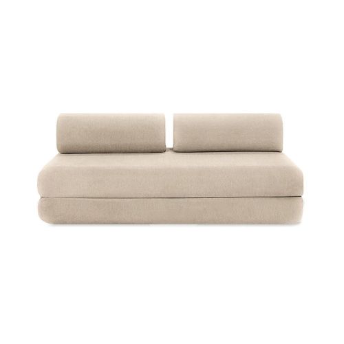 Canapé D'angle Convertible 6 Places En Tissu Beige