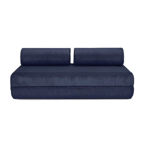 Canapé D'angle Convertible 6 Places En Velours Bleu