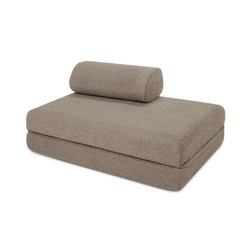 Canapé Droit Convertible Et Modulable 2 Places En Tissu Lisse Taupe