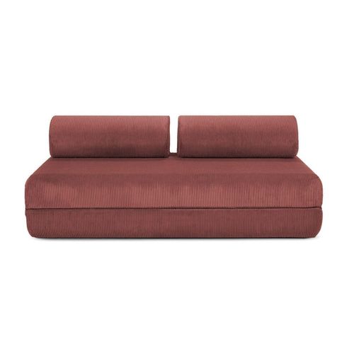 Canapé D'angle Convertible 4 Places En Velours Rouge