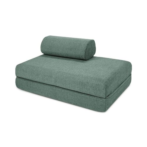 Canapé Droit Convertible Et Modulable 2 Places En Tissu Lisse Vert