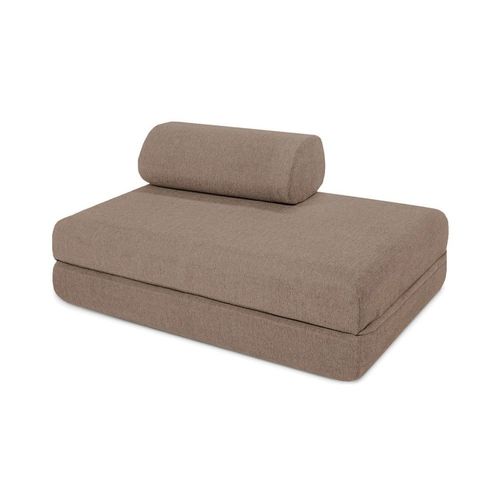 Canapé Droit Convertible Et Modulable 2 Places En Tissu Lisse Marron