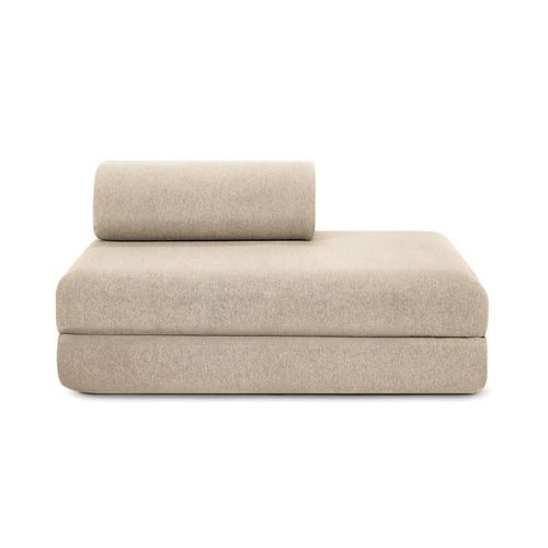 Canapé D'angle Convertible 5 Places En Tissu Beige