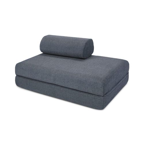Canapé Droit Convertible Et Modulable 2 Places En Tissu Lisse Bleu