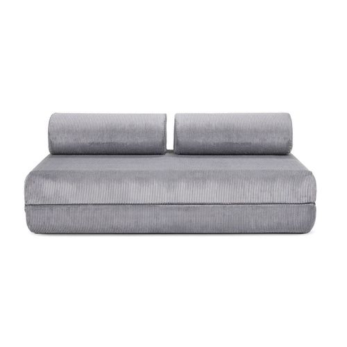 Canapé D'angle Convertible 6 Places En Velours Gris
