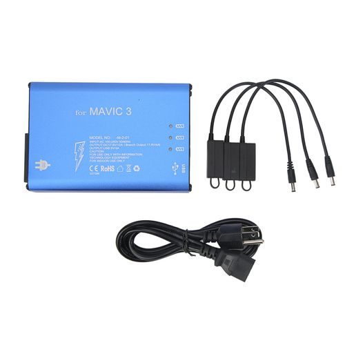 Chargeur De Batterie Pour Drone, Composants Electroniques En Alliage D'aluminium, Outil De Charge Bleu Pour Drone Avec Interrupteur Pour Mavic 3, Prise Americaine 100-240 V-Qhfen