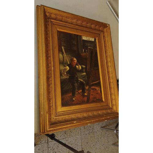 Peinture À Huile Du Xix Siècle, Peintre Schack Sophus (1811-1864) Danois, Signé Et Dans Un Cadre Antique Doré Magnifique . Un Article Sur L'Auteur Placé À L'Arrière Du Tableau