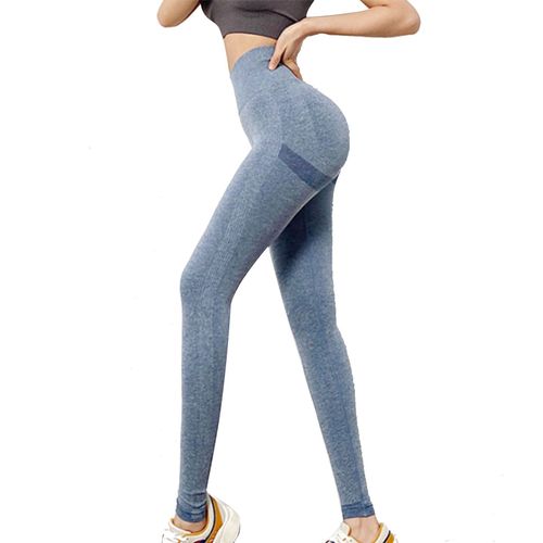 Leggings De Course A Pied Sans Coutures, Taille Haute, Controle Du Ventre, Pantalon De Sport Pour Femme, Bleu, Xl