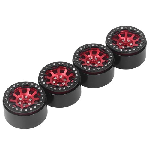 Lot de 4 moyeux de jante en aluminium de 2,2 pouces pour Traxxas Defender pour Axial SCX10 SCX10 II 90046 90047 1/10 RC Crawler, rouge