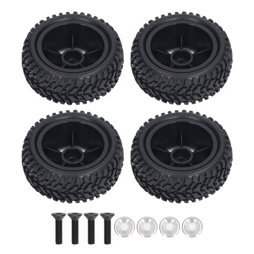 Lot de 4 pneus et jantes RC en plastique a 10 rayons, pneus en caoutchouc de remplacement pour voiture RC 1/16, noir