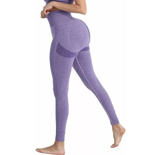 Leggings De Course A Pied Sans Coutures, Taille Haute, Controle Du Ventre, Pantalon De Sport Pour Femme, Violet, Taille L
