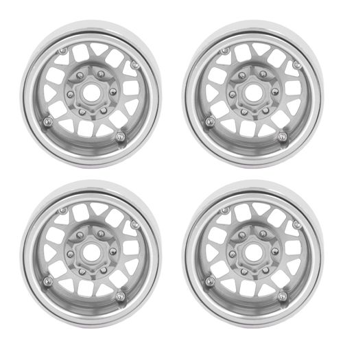 Lot de 4 jantes Beadlock RC de 1,9 pouces, moyeux de roue en alliage d'aluminium pour chenilles Axial SCX10 90046 AXI 03007 1/10 RC, argent