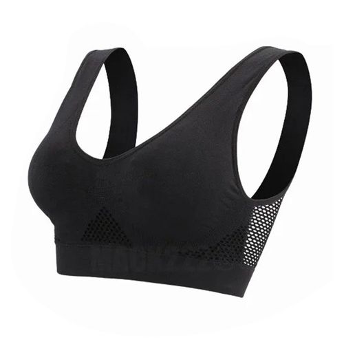 Soutien-Gorge De Sport Respirant En Maille Creuse, Dos En U, En Nylon Et Elasthanne Doux Pour La Peau, Couleur Pure, Pour La Course A Pied, Noir, Taille L
