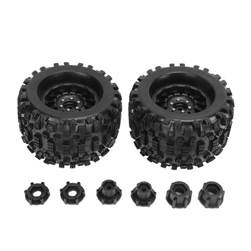Lot de 2 pneus de voiture RC en plastique et caoutchouc noir, accessoires pour camion RC avec adaptateurs hexagonaux pour Arrma 1/8