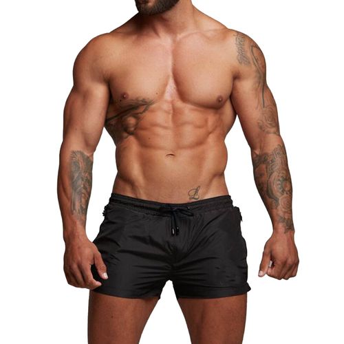 Short De Sport Pour Homme, Absorbant La Transpiration, Respirant, Sechage Rapide, Avec Poches Laterales, Pour La Course, L'halterophilie, La Plage, Noir, Taille M