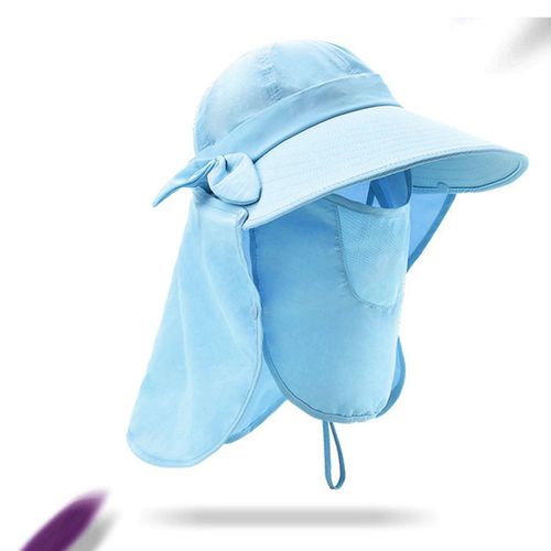 Chapeau De Soleil A Large Bord Pour Femme, Protection Uv, Chapeau De Peche, Amovible, Pliable, En Nylon, Pour L'exterieur, Bleu Clair