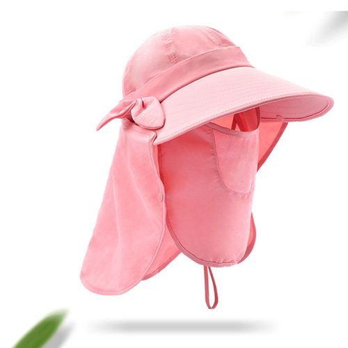 Chapeau De Soleil A Large Bord Pour Femme, Protection Uv, Chapeau De Peche, Amovible, Pliable, En Nylon, Pour L'exterieur, Rose