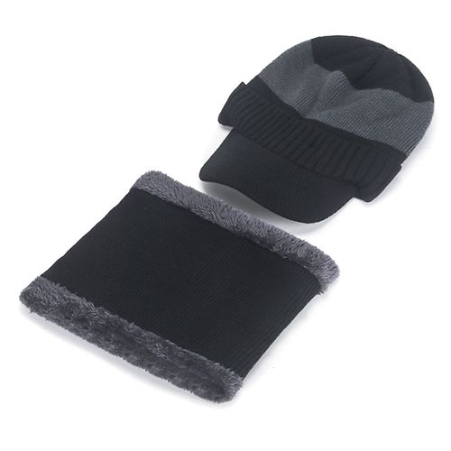 Ensemble Bonnet Et Echarpe Noir Resistant Au Froid, Taille Unique, Bonnet Et Cache-Cou En Tricot Pour Homme, Hiver