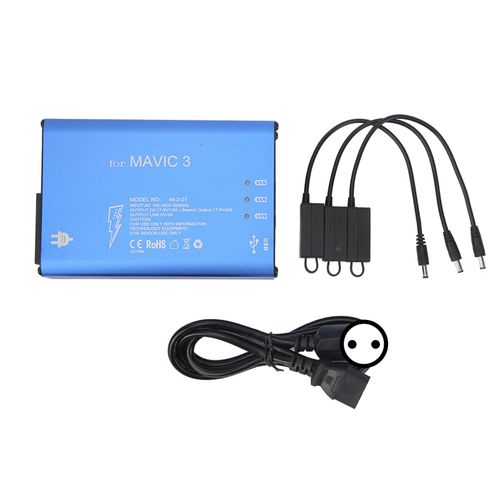 Chargeur De Batterie Pour Drone, Composants Electroniques En Alliage D'aluminium, Outil De Charge Bleu Pour Drone Avec Interrupteur Pour Mavic 3, Prise Ue 100-240 V-Qhfen