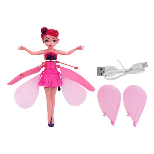 Poupee princesse fee volante lumineuse a detection de gestes, rechargeable par USB, danseuses du ciel, poupees volantes pour filles, rose