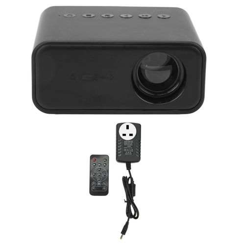 Mini projecteur noir 1920 x 1080, telecommande, haut-parleur integre, alimentation USB, portable, pour bureau familial, prise britannique 100-240 V