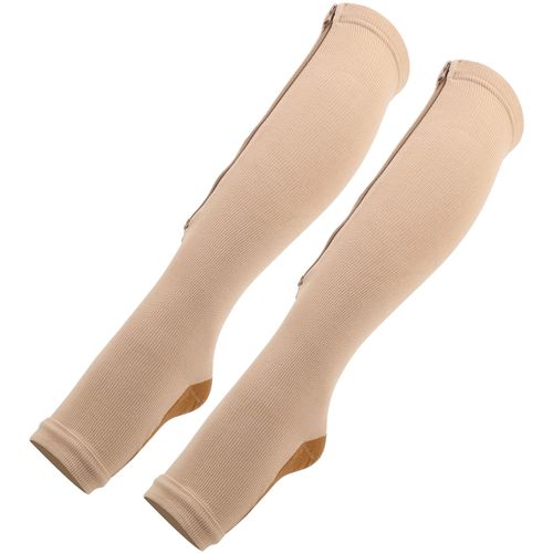 1 Paire De Chaussettes Mi-Mollet Zippees, Bas De Compression, Leggings Fins, Chaussettes Extensibles A Bout Ouvert (Chaussettes Zippees (Couleur Peau, Dessous Bronze) L/Xl)