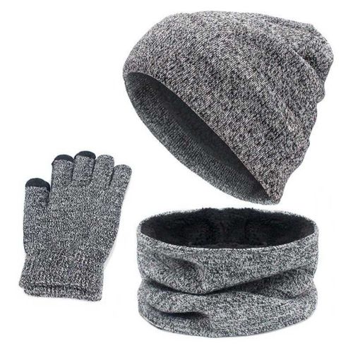 Ensemble De 3 Bonnets, Echarpes Et Gants Tricotes D'hiver Doubles De Polaire Pour Ecran Tactile, Pour Femmes Et Hommes, Cyclisme, Ski