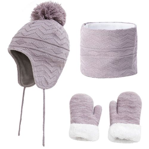 Ensemble Bonnet, Echarpe Et Gants D'hiver Pour Bebe, Bonnet Tricote Double Polaire, Epais, Doux Et Chaud, Pour Enfants De 1 A 3 Ans, Garcons Et Filles