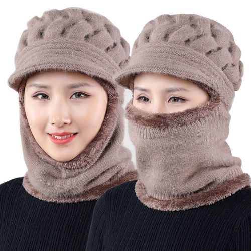 Ensemble Bonnet Et Echarpe Tricotes D'hiver Avec Cache-Oreilles Doubles En Polaire, Coupe-Vent, Epais, Cache-Cou, Bonnet Thermique Pour Femmes D'age Moyen Et Agees