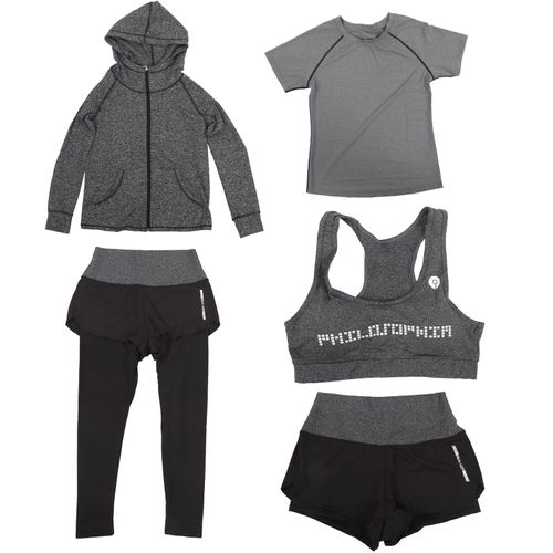 Ensemble De Yoga 5 Pieces Pour Femme, Vetements De Sport, Manteau De Sport, Haut A Manches Longues, Leggings, Short, Gris Fonce, Taille Xl