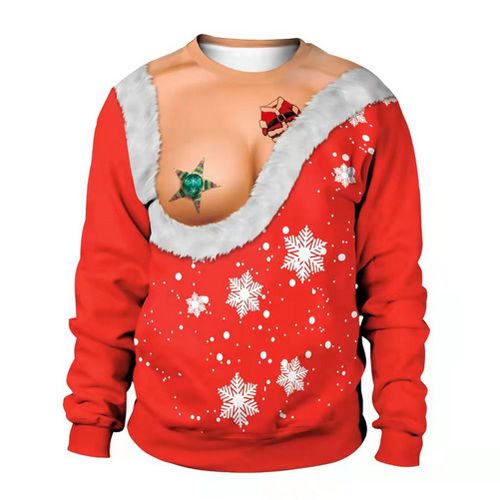 Pull De Noel Moche Pour Femme, Impression Numerique 3d, Col Ras Du Cou, Sweat-Shirts Pour Les Fetes De Fin D'annee
