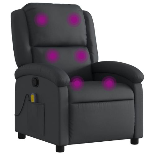 Vidaxl Fauteuil De Massage Inclinable Noir Cuir Véritable