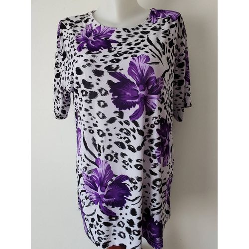 Top Fluide Xxl Imprimé Léopard Et Fleurs Violettes